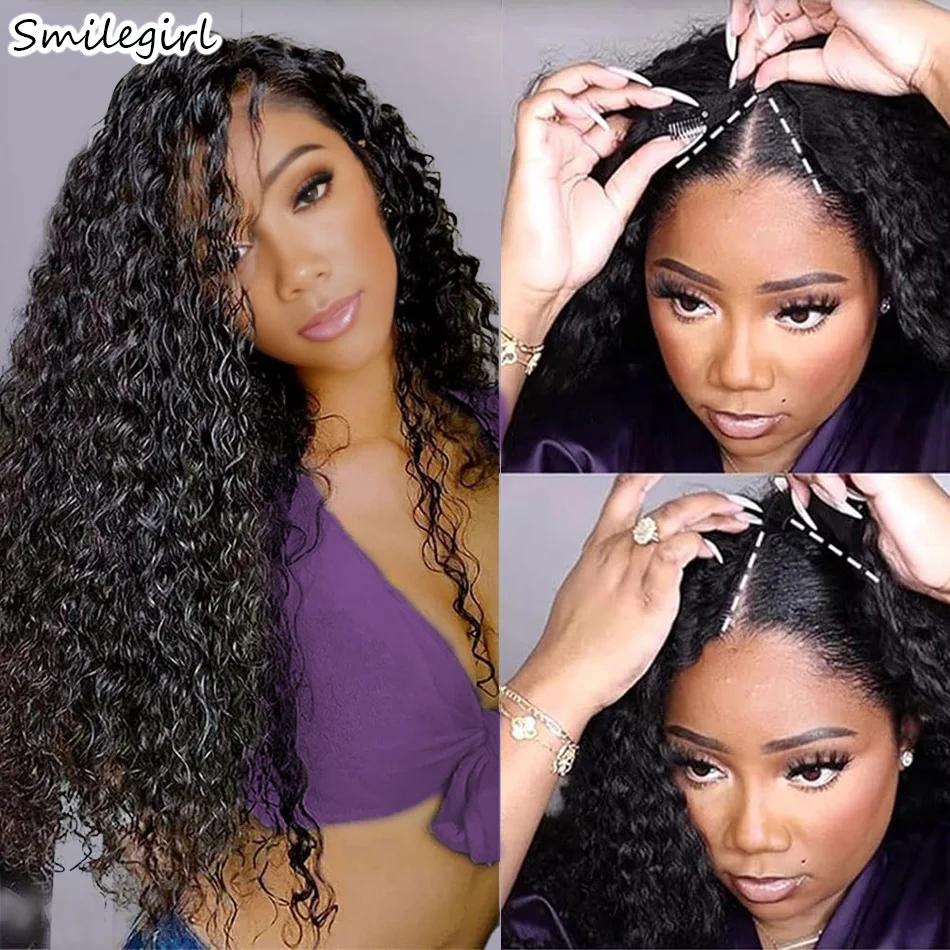 250 Density Natural Color V Part Wig Human Hair Glueless No Leave Out Upgrade U Part Wig Human Hair 30 Inch Curly Wigs For Women