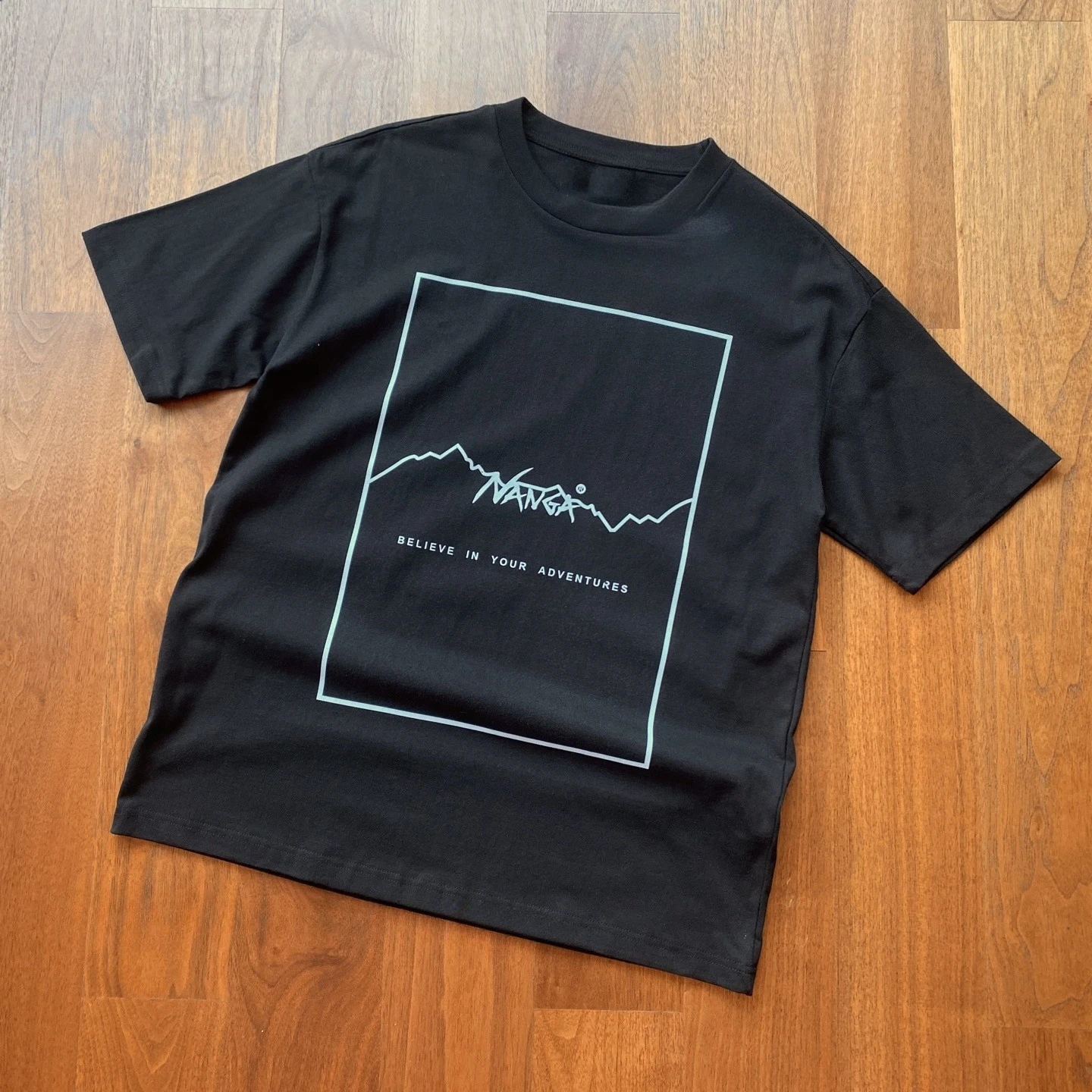 2026 New Family Matching Unisex Oversized T Shirt Mountain Silhouette Box Graphic Front Print Black Streetwear Tops