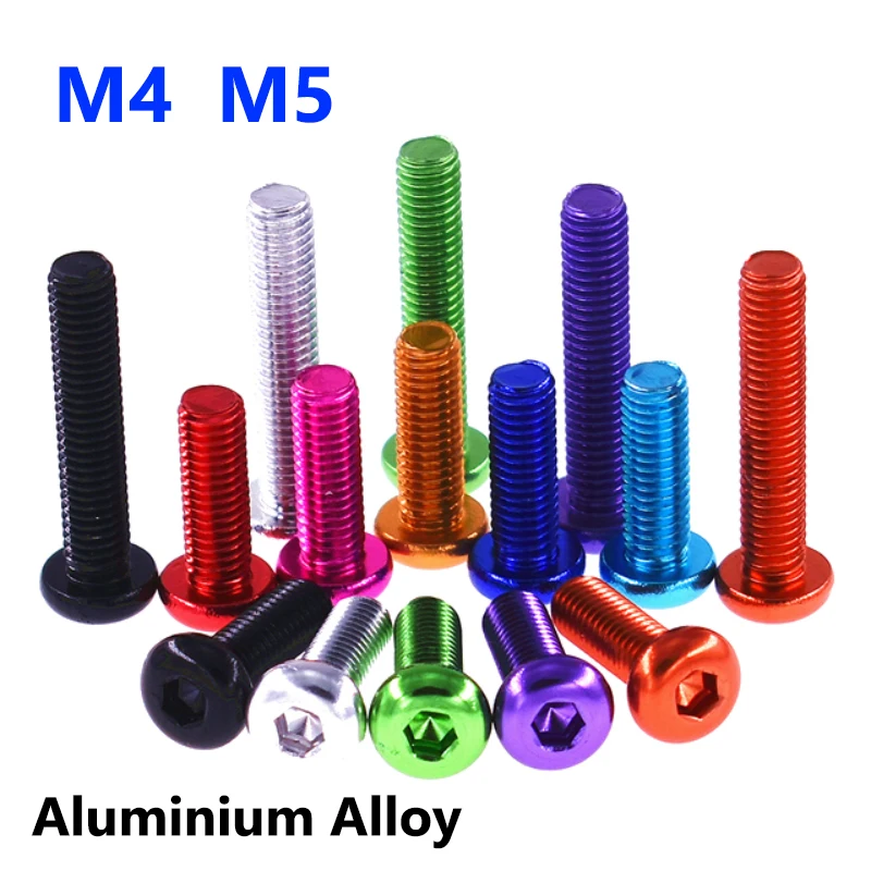 Multicolor Anodized Aluminum Alloy Hex Socket Button Head Screws M4 M5 for RC Bike DIY Electronics Hardware Fasteners