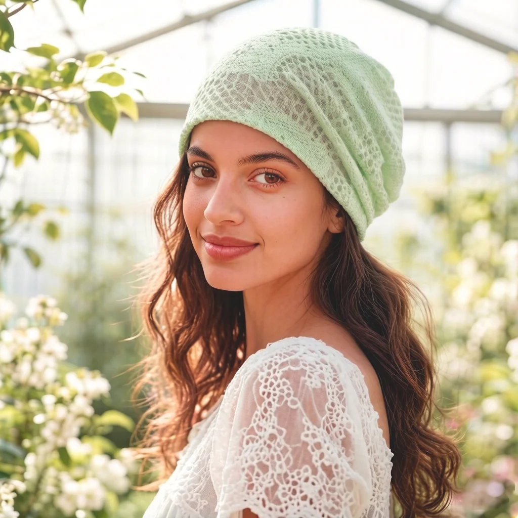 Women's Knitted Lace Lightweight Slouchy Hat Spring Summer Breathable Elegant Design Beanie For Lady Outdoor Casual Outfits