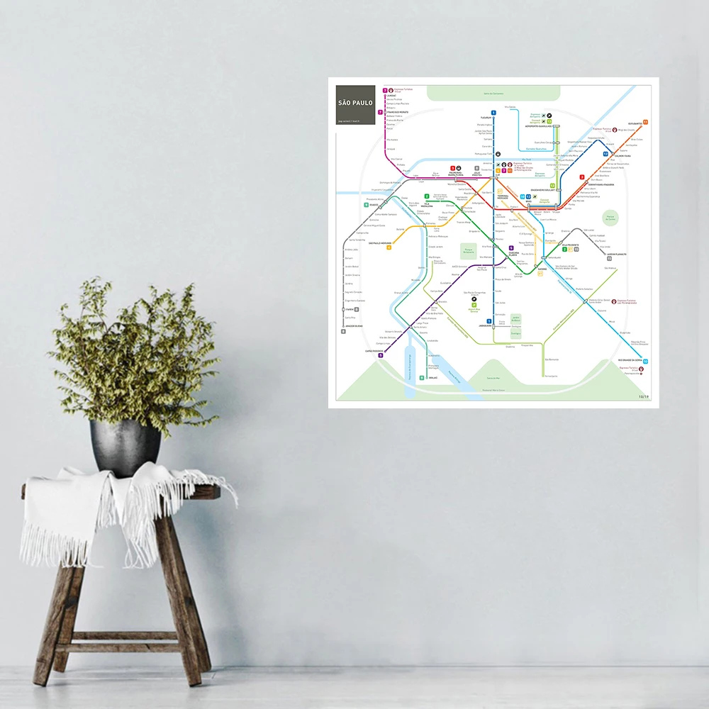 Brazil City St. Paulo Metro Line Map Wall Hanging Painting Decorative Poster Coffee Shop Decoration Poster Craft 30/40/50cm