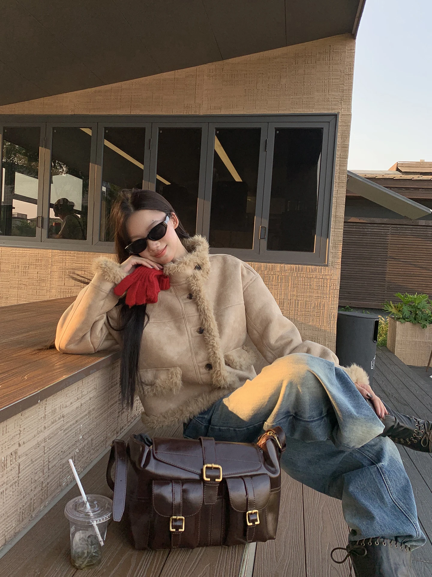 

Red Celebri Bargin Suede Jaet Women's ort Sle Autumn Winter 2025 New ular Top Warm Polyester Fiber Commute Sle
