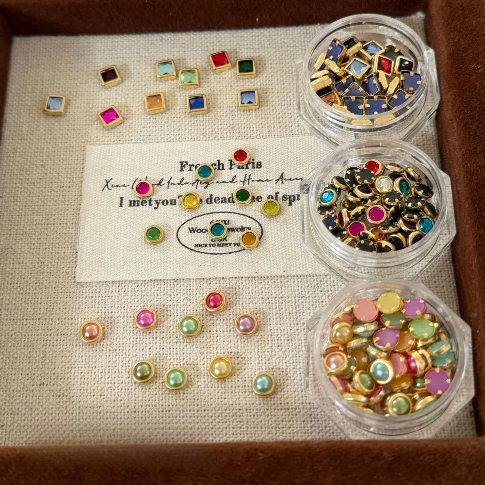 Instagram Retro Mixed Color Metal Edge Pearl Nail Accessories, DIY Handmade Wearing Nail Diamond Materials,50Pcs Per Pack