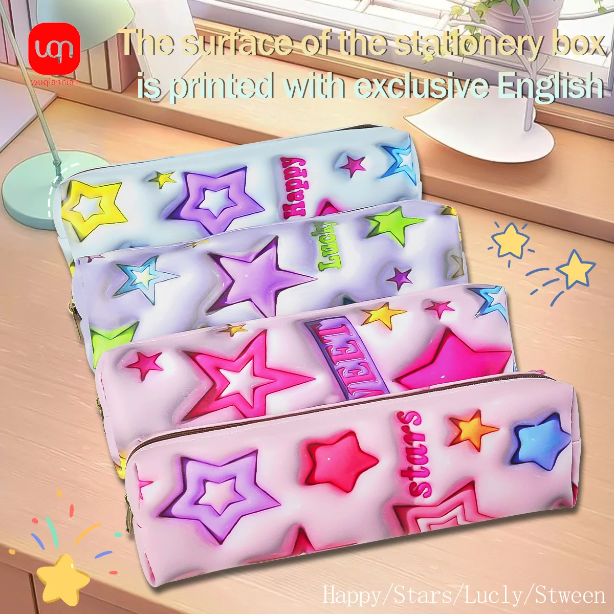 WQN-1PC kawaii Large Capacity Pencil Bag PU3D Canvas Pencil Case Storage Bag Student School Stationery Supplies