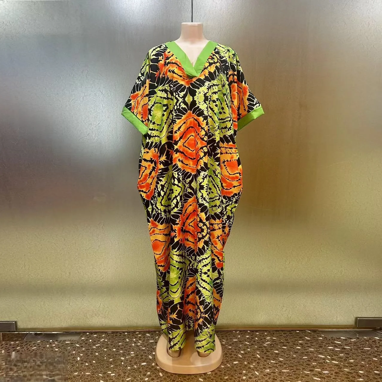 موضة جديدة فضفاضة جيب كبير الخامس طوق العرقية الشرق الأوسط 2024 الصيف الأفريقي طباعة Bubu حفلة السيدات مساء اللباس