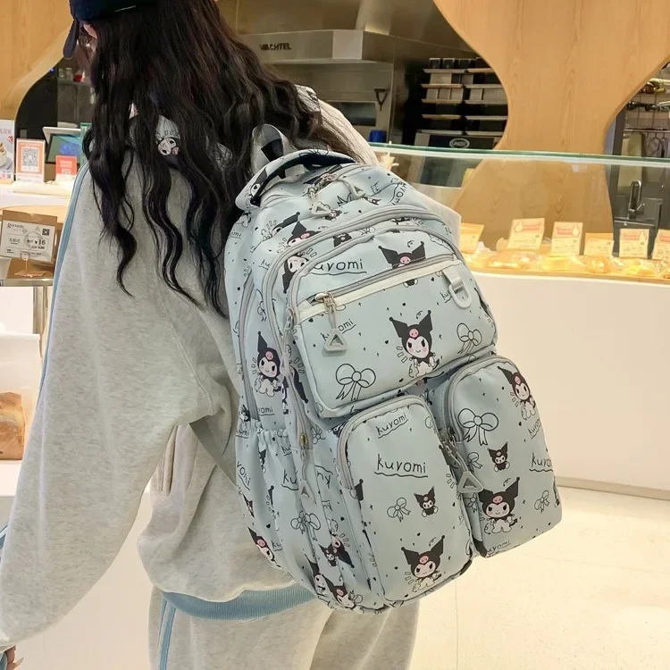 New Sanrio Kawaii Anime Cartoon series Kuromi Explosive creative fresh sweet beauty value cute girl backpack student bag gift