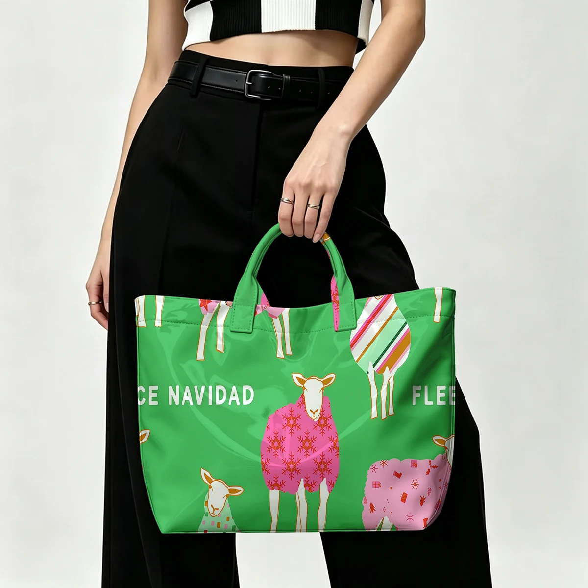 Christmas plush baby lamb PVC Tote Bag Waterproof Transparent Jelly Bag Beach Bag Tote Pouch Bow Handbags Storage Bag