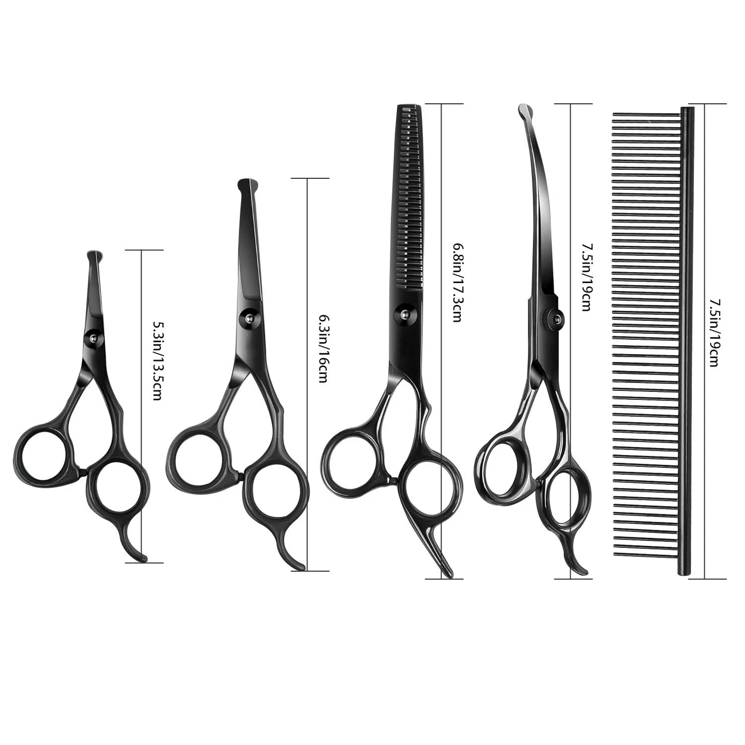 Stainless Steel Pet Grooming Scissors Set for Right Hand Users - 4 Piece Kit with Safety Round Tips for Dogs and Cats