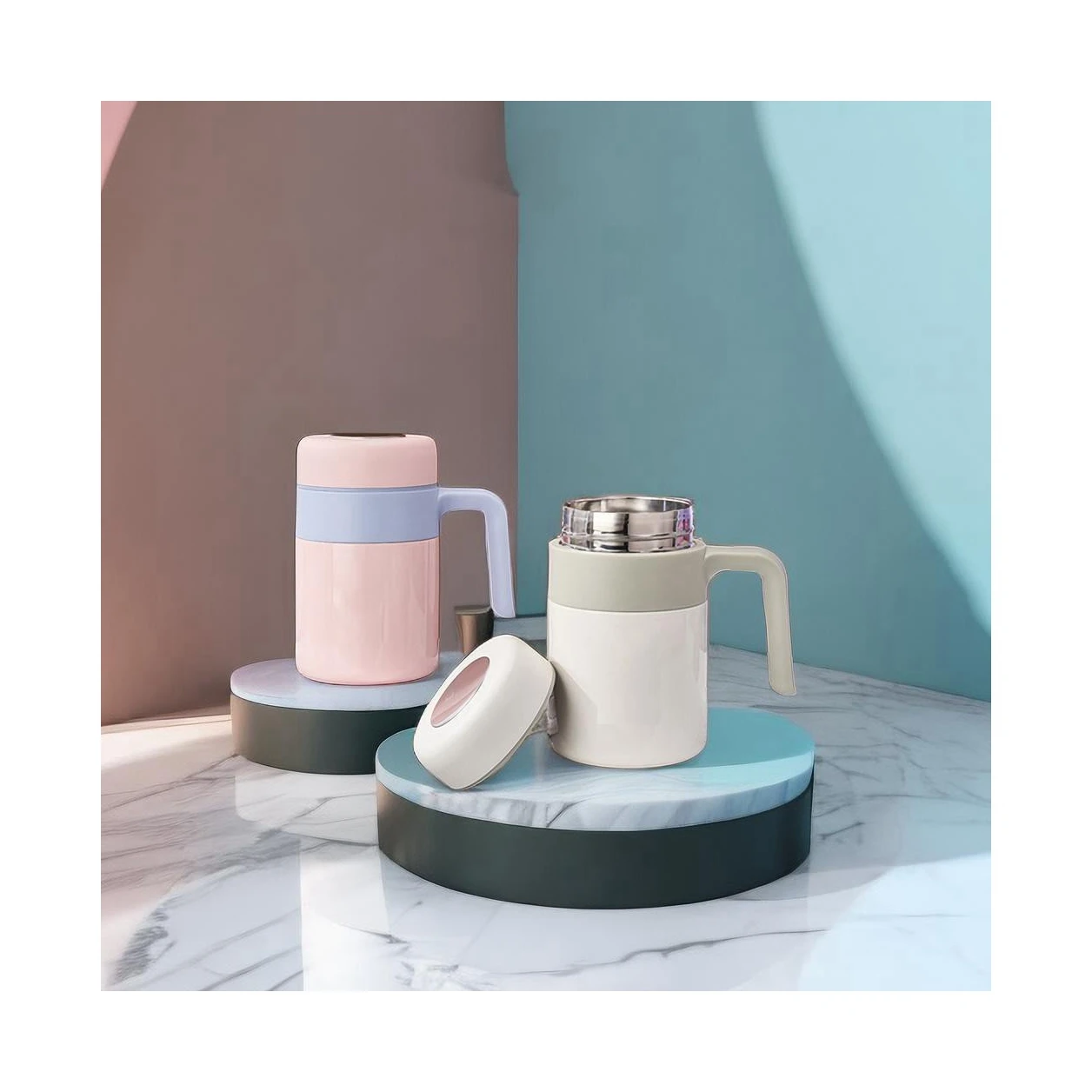 

Hyundai's latest 316 Sus thermos cup office men's and women's white portable mug sports teacup with handle