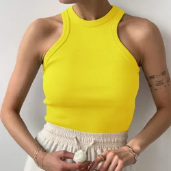 Tank Tops Women Yellow Casual Vest Sleeveless Camis Shoulder Women's Tank Top Ribbed Knitted Tops Summer Woman Shirts Tank Top