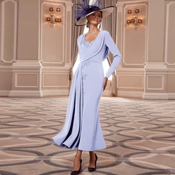 Elegant Long Sleeve Mother of The Bridel Dresses Ankle Length Mermaid Wedding Guest Gowns Vestido Invitada Boda Largo Elegante