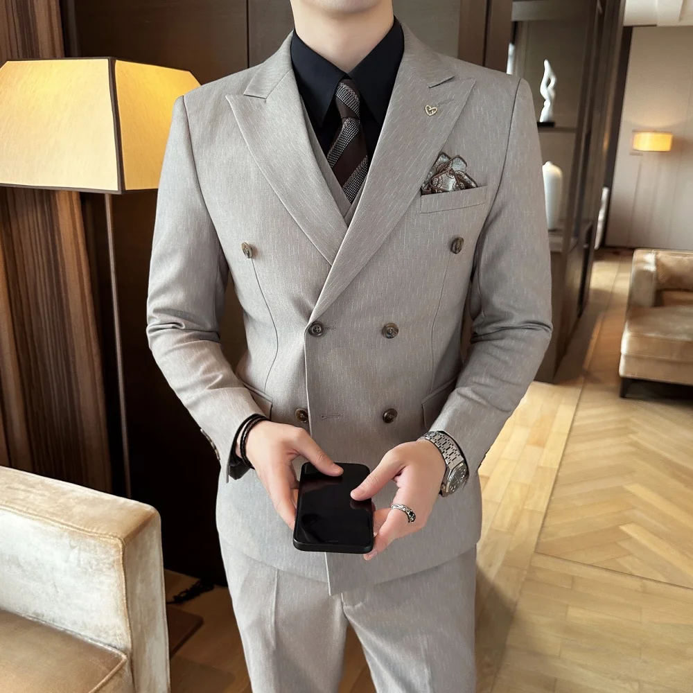 بدلة رجالية مكونة من ثلاث قطع معطف خندق عصري أنيق عالي الجودة فستان زفاف رمز الأعمال الرسمية ملابس خارجية غير رسمية