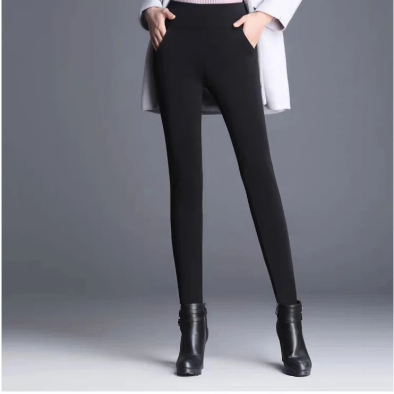 

Women Trousers Fleece Black Formal Clothes for Woman Femal Clothing Pant Autumn Winter Slim Long Elastic Basics Pencil Pants