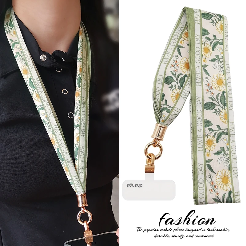 

Модный шарф из ледяного шелка с принтом, подвесная веревка для мобильного телефона, длинная подвесная бирка для ключей с защитой от потери, универсальный сертификат