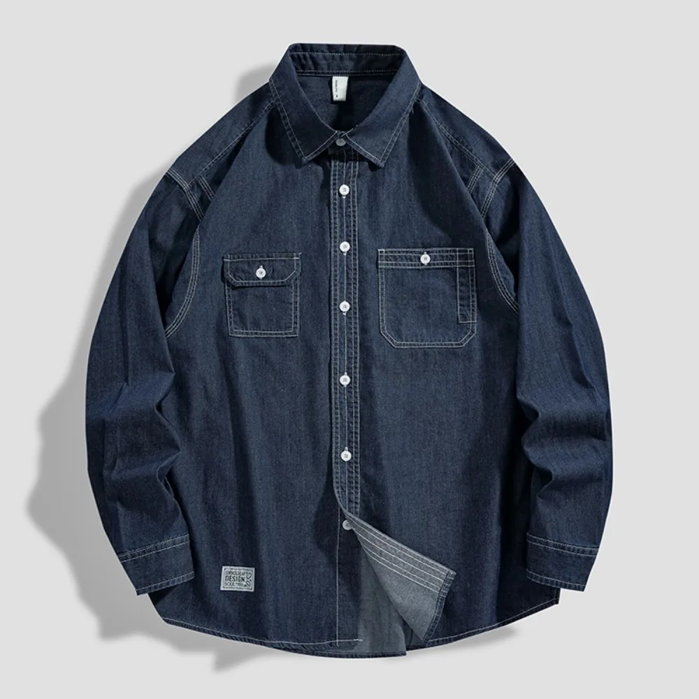 

100% cotton vintage loose long-sleeved denim shirt men's casual simple and versatile shirt