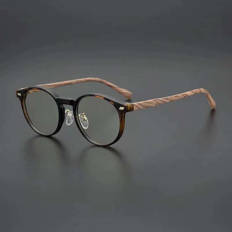 

Round Women's Wood Grain Flat Light Mirror Frame Men's Trend Optical Prescription Mirror Light Luxury Anti Blue Light Glasses