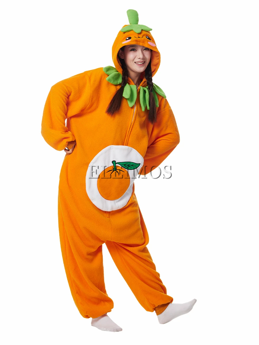 Kigurumi Onesie Orange Pajamas For Adult Women Men Cute Animal Fruit Pyjamas Homewear Halloween Cosplay Party Costume