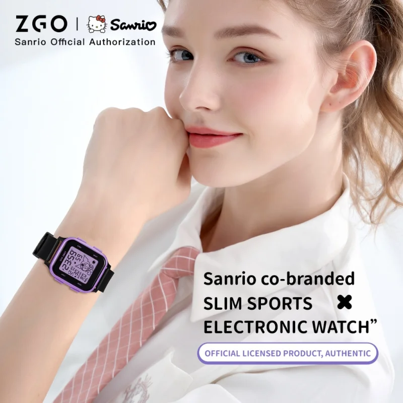ZGO  Sanrio Kuromi Kids digital watch For girls Square Sporty Waterproof Electronic watch Alarm clock Gift 878