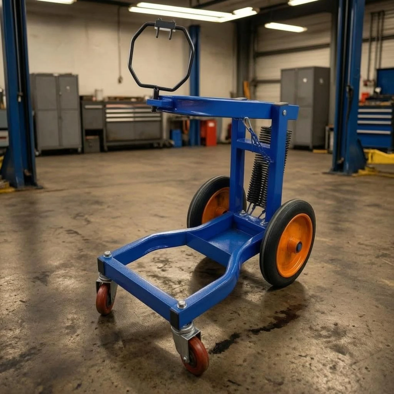 Tire Service Stand Coil-Loaded Tire Mounting Stand Vehicle Equipment Swivel Casters Metal for Vehicle Service Bay