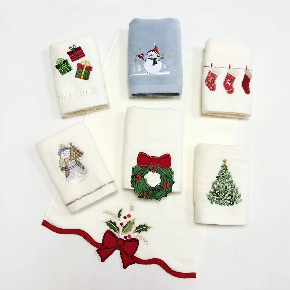 

Christmas Embroidered Face Towel Featuring Tree Pattern Cotton Facial White Comfortable Gift for Family Friends