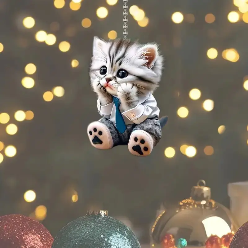Car Pendant Hanging Ornament With Chain Realistic Animal Cat-Shaped 2D Pendant Rearview Mirror Hanging Decor Car Accessories image 4
