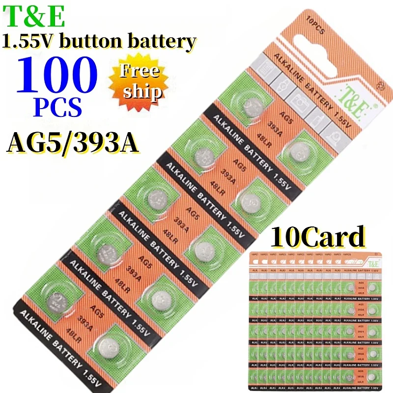 100PCS  AG5 LR754 Button Batteries SR754 193 393 Round Cell Coin 1.55V Alkaline Battery L754 SR754SW LR48 For Watch Toys Clock