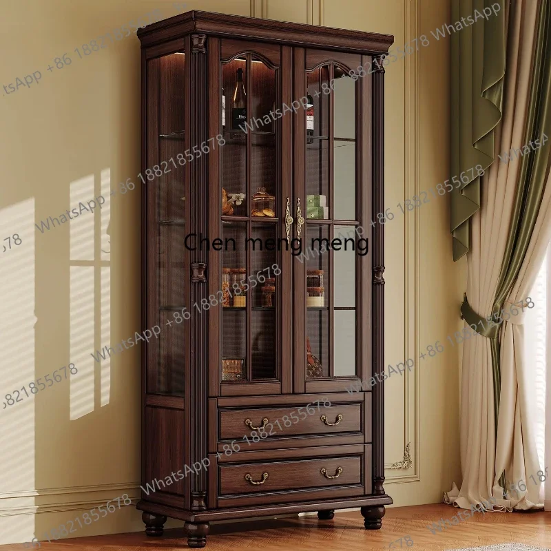 z10Solid wood wine cabinet visual glass, storage double door black walnut wine cabinet, high wine cabinet