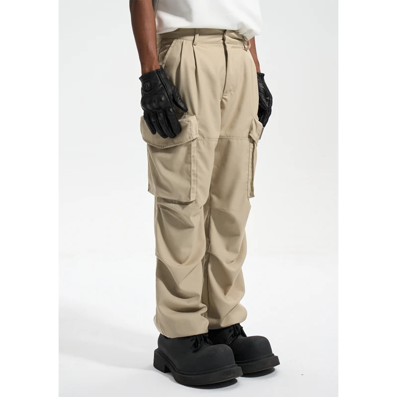 High Street Big Pocket Knee Stereoscopic Cut Casual Loose Avant-Garde Micro Horn Overalls Paratrooper Pants For Men