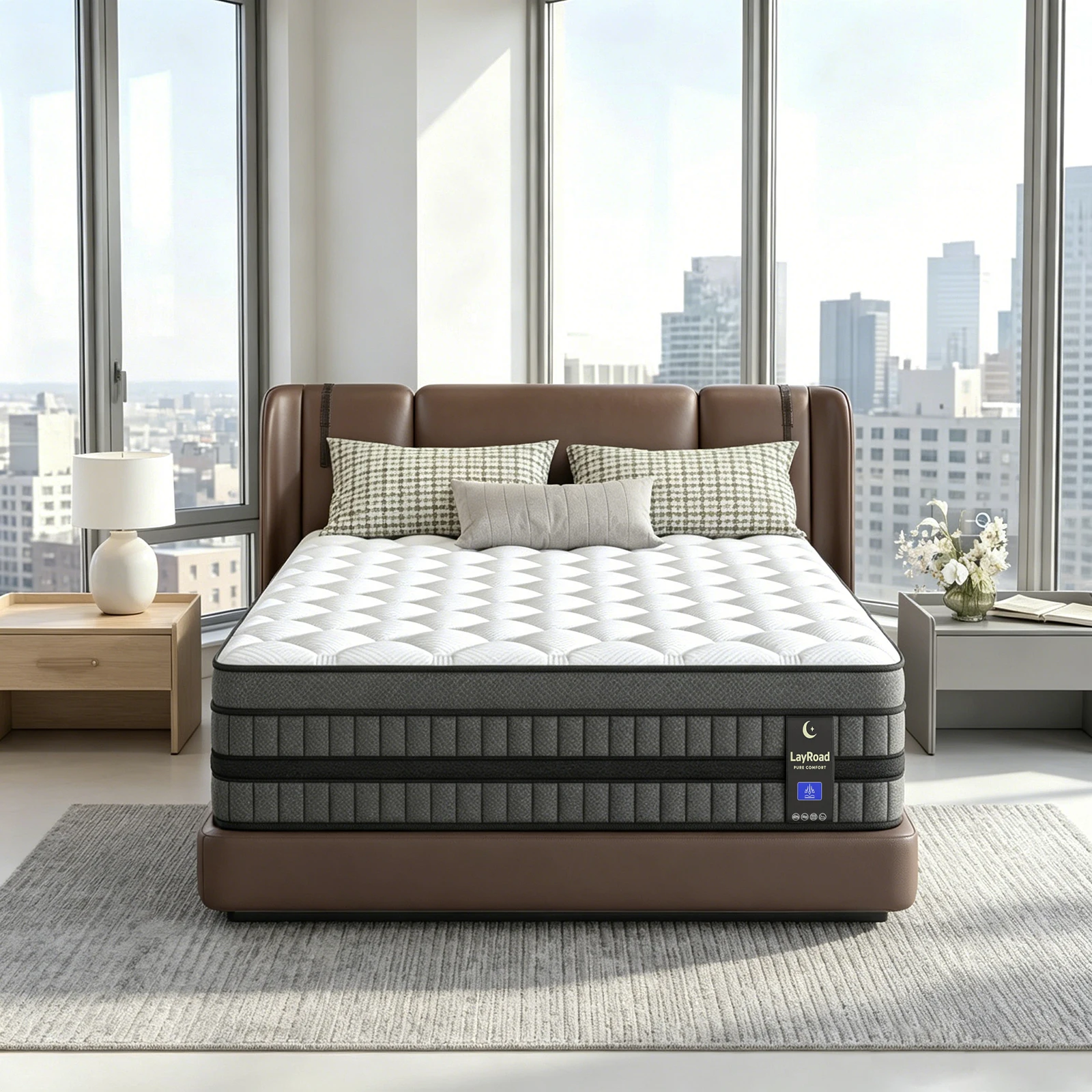 12Inch Black Queen Mattress, Built-In Memory Foam And Individually Pocketed Springs, Available In Twin, Full, Queen And King Mattress Sizes, With Side Handles For Easy Movement, Fiberglass-Free, Odorless, Highly Breathable