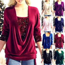 Women Spring Autumn Tops Beads Ruffles Tees Sexy Vintage Full Long Sleeve 5XL T Shirts Loose Casual Befree Boho Tees