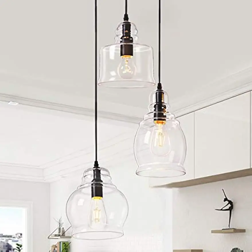 Lights Kitchen Island Chandelier Globes Glass, 3 Lights Modern Linear Barn Hanging Pendant Lighting