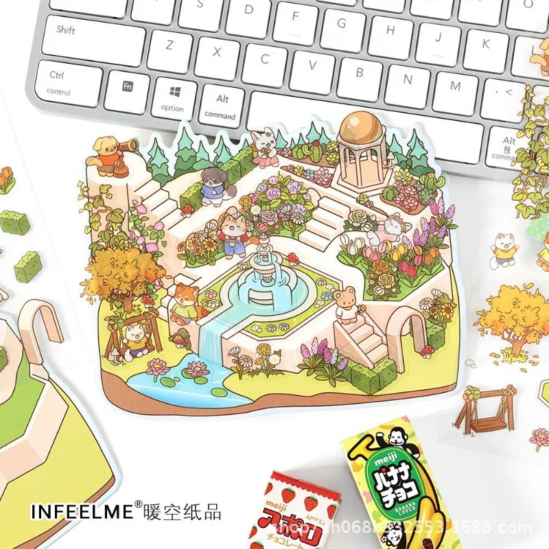 Cartoon Forest Series Miniature 3D Stickers DIY Cabin Scene Stacking Pasting Kids Birthday Stress Relief Gift Craft Decoration