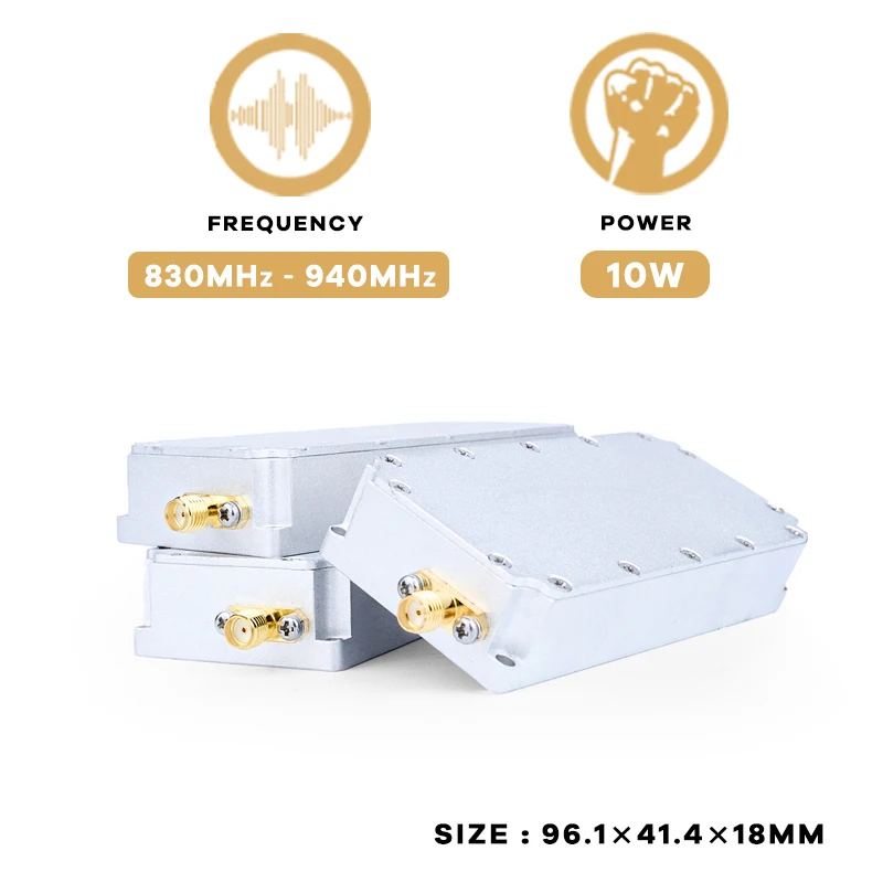 10W 830-940MHz 800M GaN modul pengacak Anti-Drone FPV UAV gangguan untuk pesawat tanpa awak pertahanan dan pemblokiran sinyal