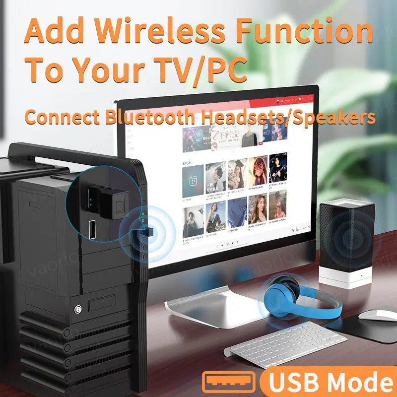 USB Optical Wireless Bluetooth Transmitter 2 in 1 Audio Transmitter Adapter Low Lantency For TV PC USB Wireless Audio Adapter