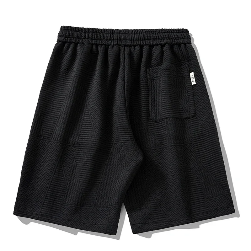 Summer Casual Men Brown Gray Running Shorts Jogging Short Pants Wave Pattern Solid Color Drawstring Loose Dry Gym Sports Shorts