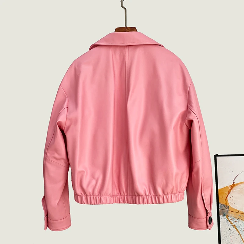2025 automne hiver veste en peau de mouton manteaux pour femmes mode Simple fermeture éclair taille élastique femme en cuir véritable veste décontractée hauts