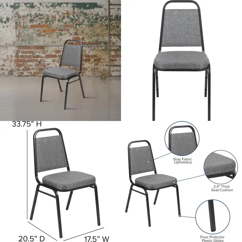 

gray fabric trapezoid stackable banquet chair with 2.5" cushion and silver frame
