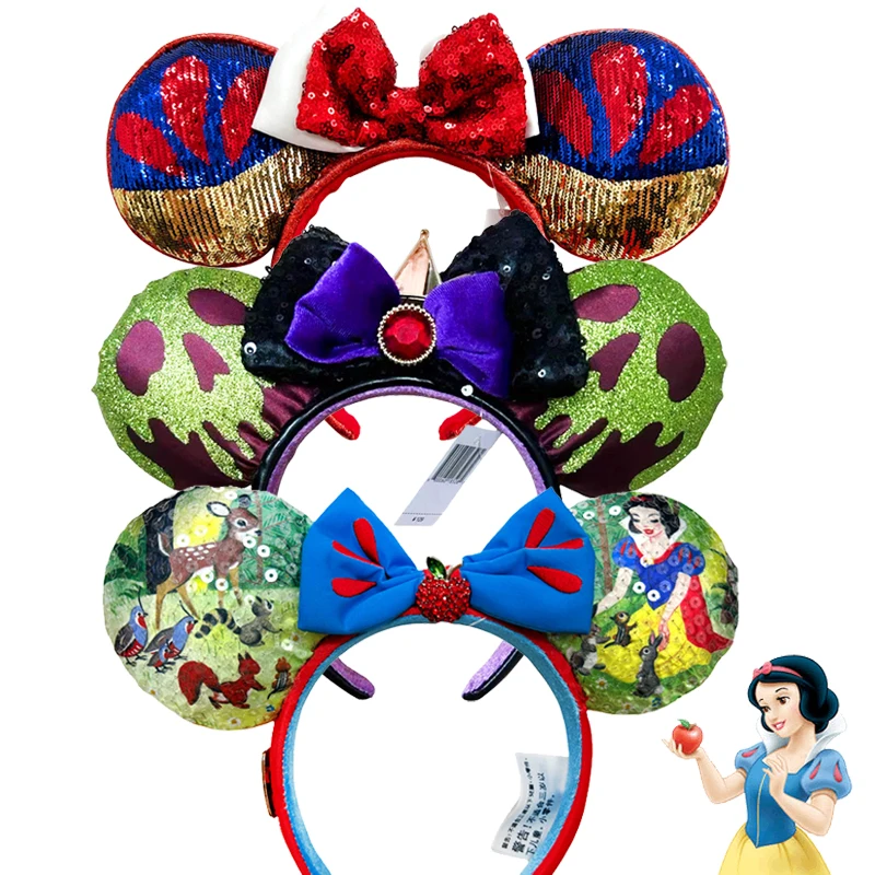 

Повязка на голову с бантом и Микки Маусом Диснея, повязки на голову принцессы Белоснежки для девочек и женщин, скелетон, яблочные уши, аксессуары для волос для косплея
