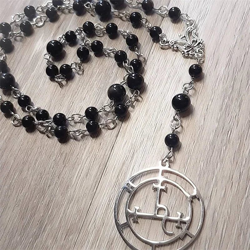 Lilith Black rosary Necklace,Satanic Prayer Beaded,Pagan,Witch,,Amulet，Gothic,Occult Jewelry