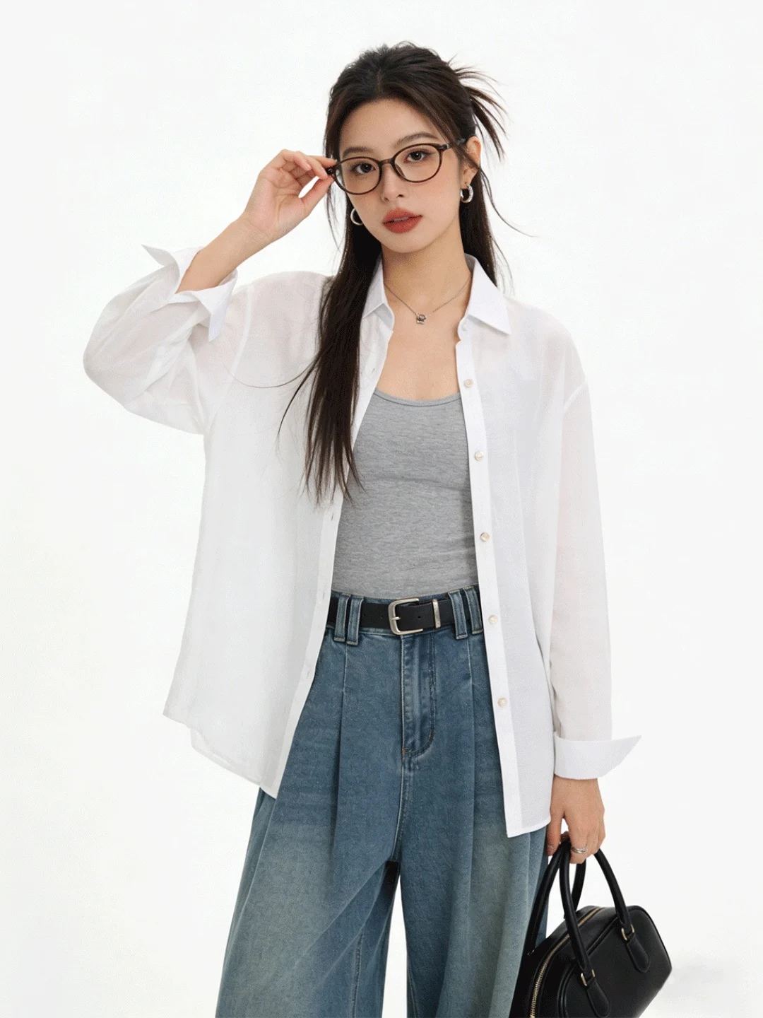 

Korean Sle Loose White Sun Protection irt Casual Loose Breathable Lazy Faionable Spring Outerwear for Young Women