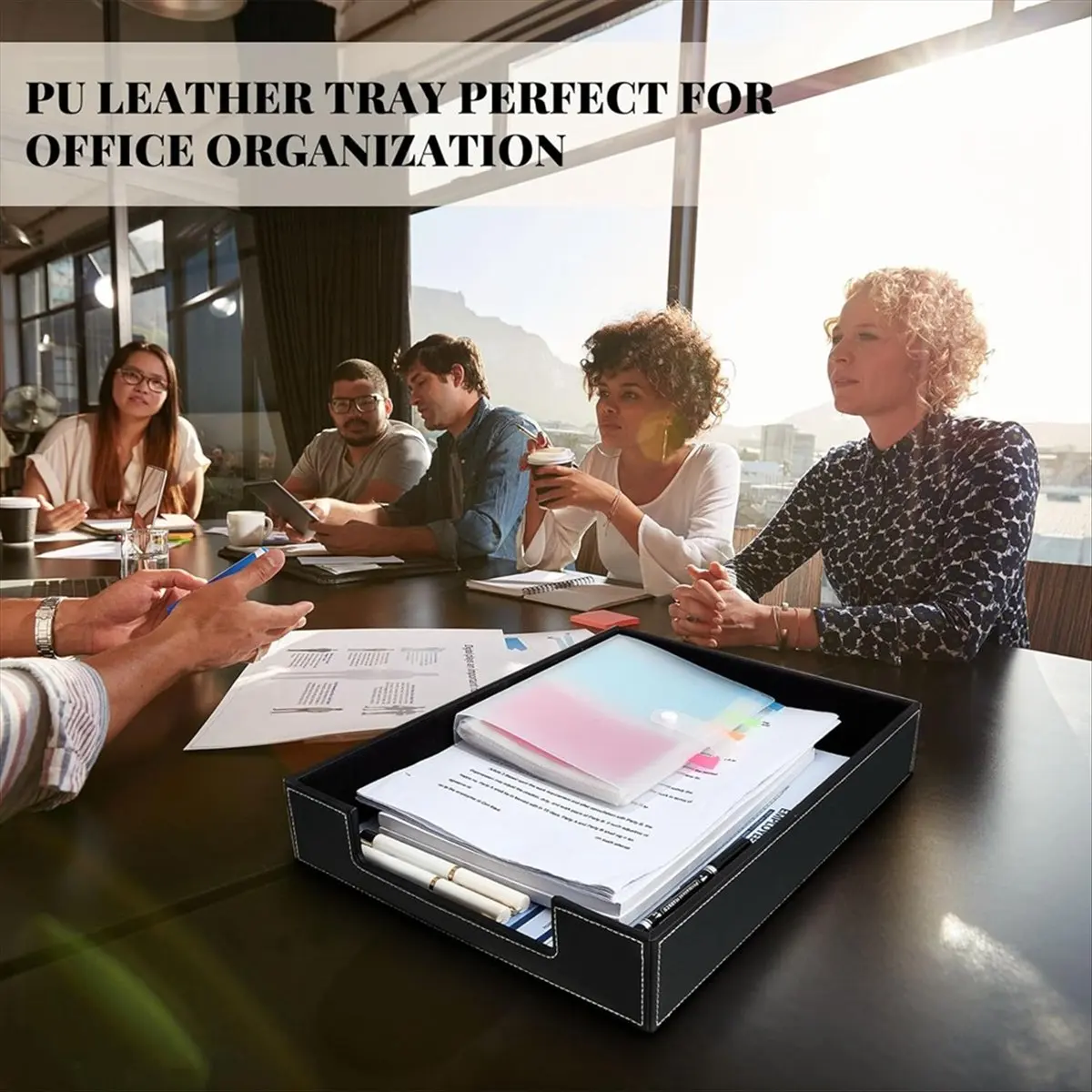 A56K Leather Desk Organizer Tray, Stackable Leather Tray, Desk Organizers and Accessories, Magazine File for Office Supplie