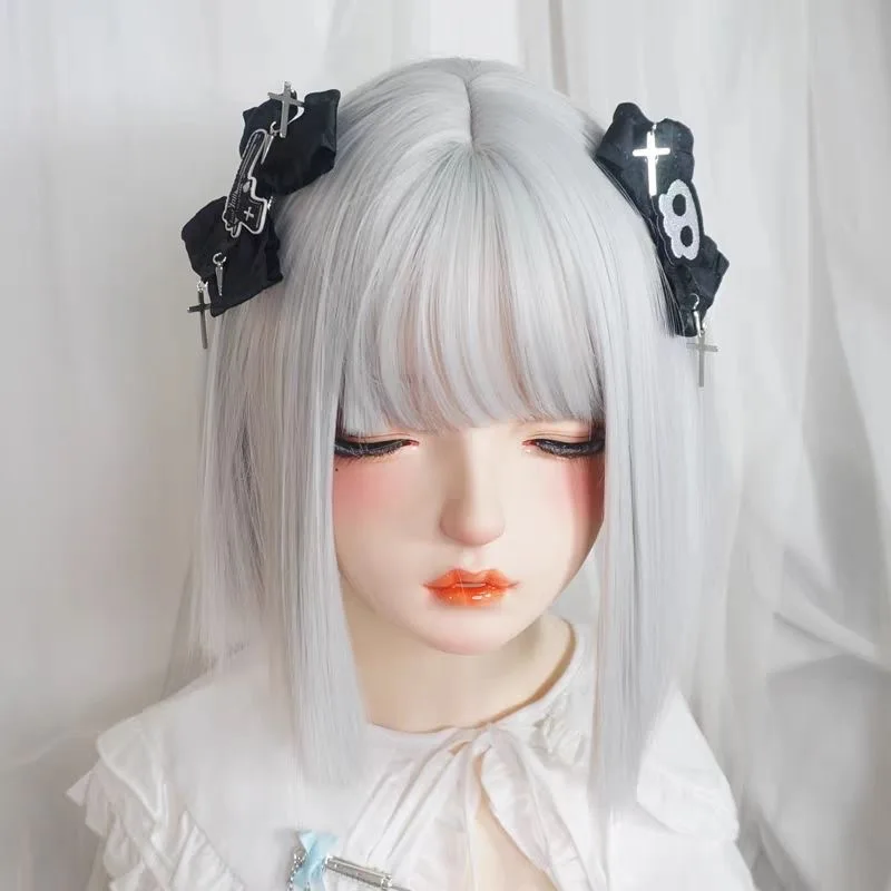 1 pc 어두운 고딕 스타일 펑크 크로스 해골 총 검은 Bowknot 헤어 그립 헤어 액세서리 여성용 헤어 클립 파티 선물