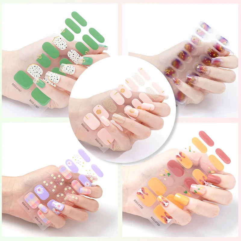 

Semi Cured Nail Stickers 3d Bronzing Japanese and Korean Glue Gel Manicure Sticker Phototherapy Press on Nail Stickers Designer