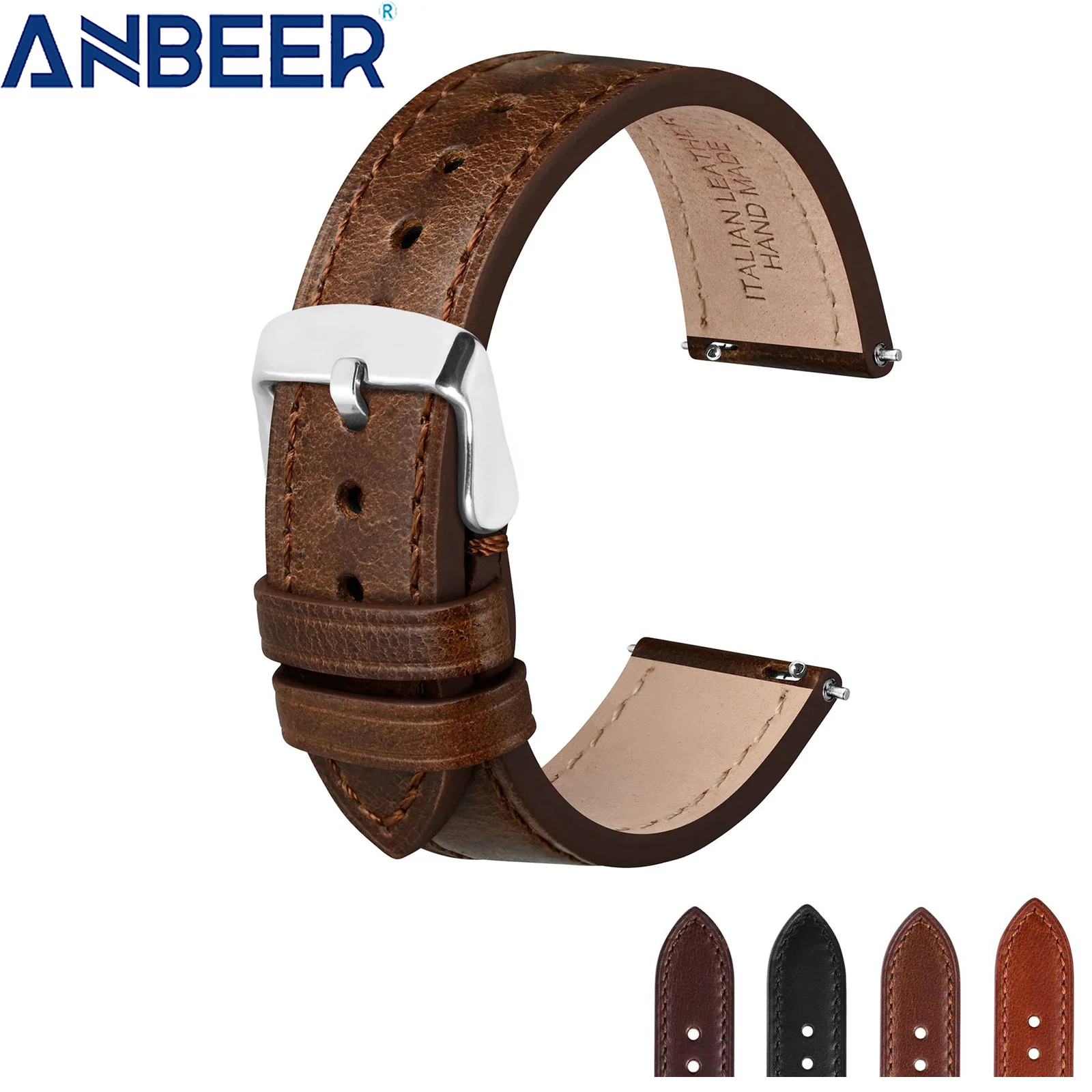 

ANBEER Classic Leather Watch Strap, 18mm 20mm 22mm watchband, Suitable for Men and Women, Quick Release and Breathable