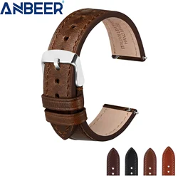 ANBEER Classic Leather Watch Strap, 18mm 20mm 22mm watchband, Suitable for Men and Women, Quick Release and Breathable