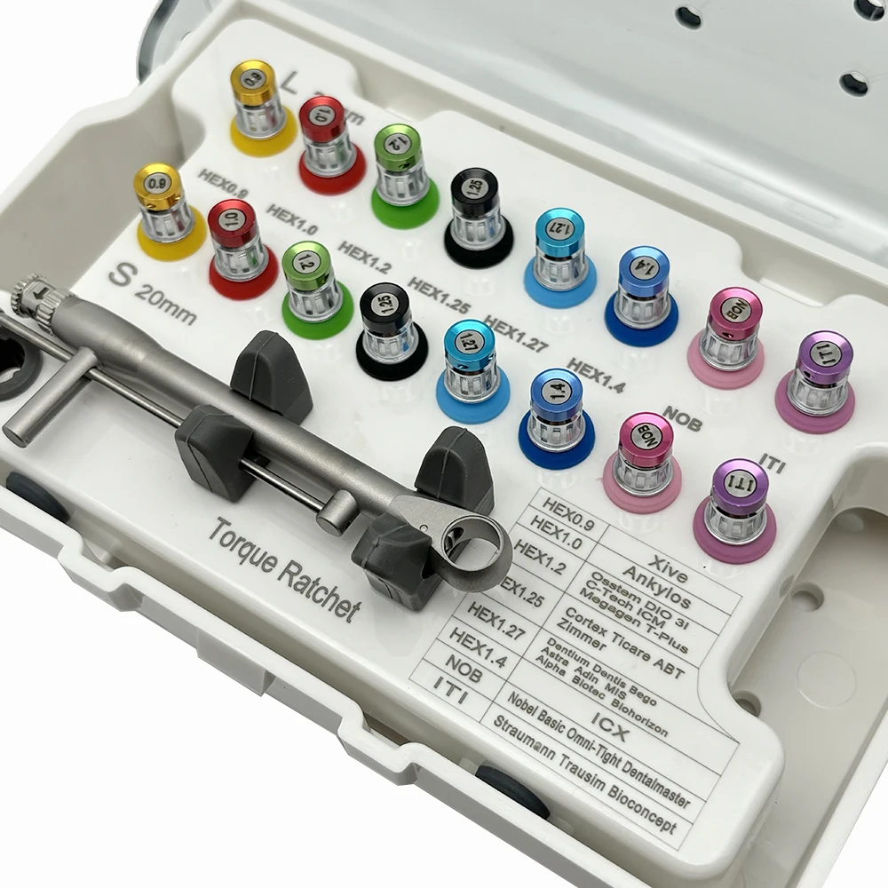 

1Set Dental Implant Screwdriver Universal Hand Driver with Autoclavable Box Dental Torque Wrench Prosthetic Kit