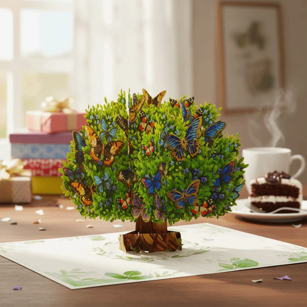 

Foldable Flower and Butterfly Greeting Cards Paper Romantic Invitations Cards Elegant Creative Blessing Message Card