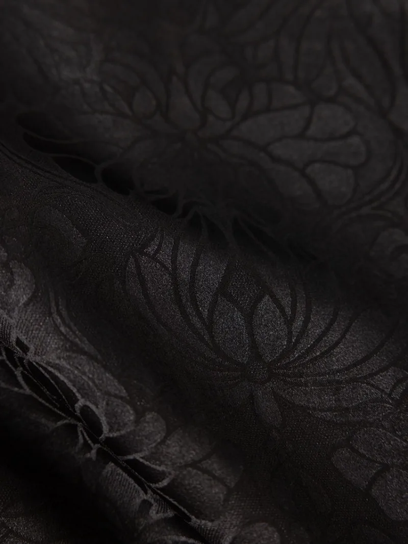 Women's Autumn Clothing 100% Natural Mulberry Silk Gambiered Guangdong Gauze Black Jacquard Fashionable Loose Straight-leg Pants