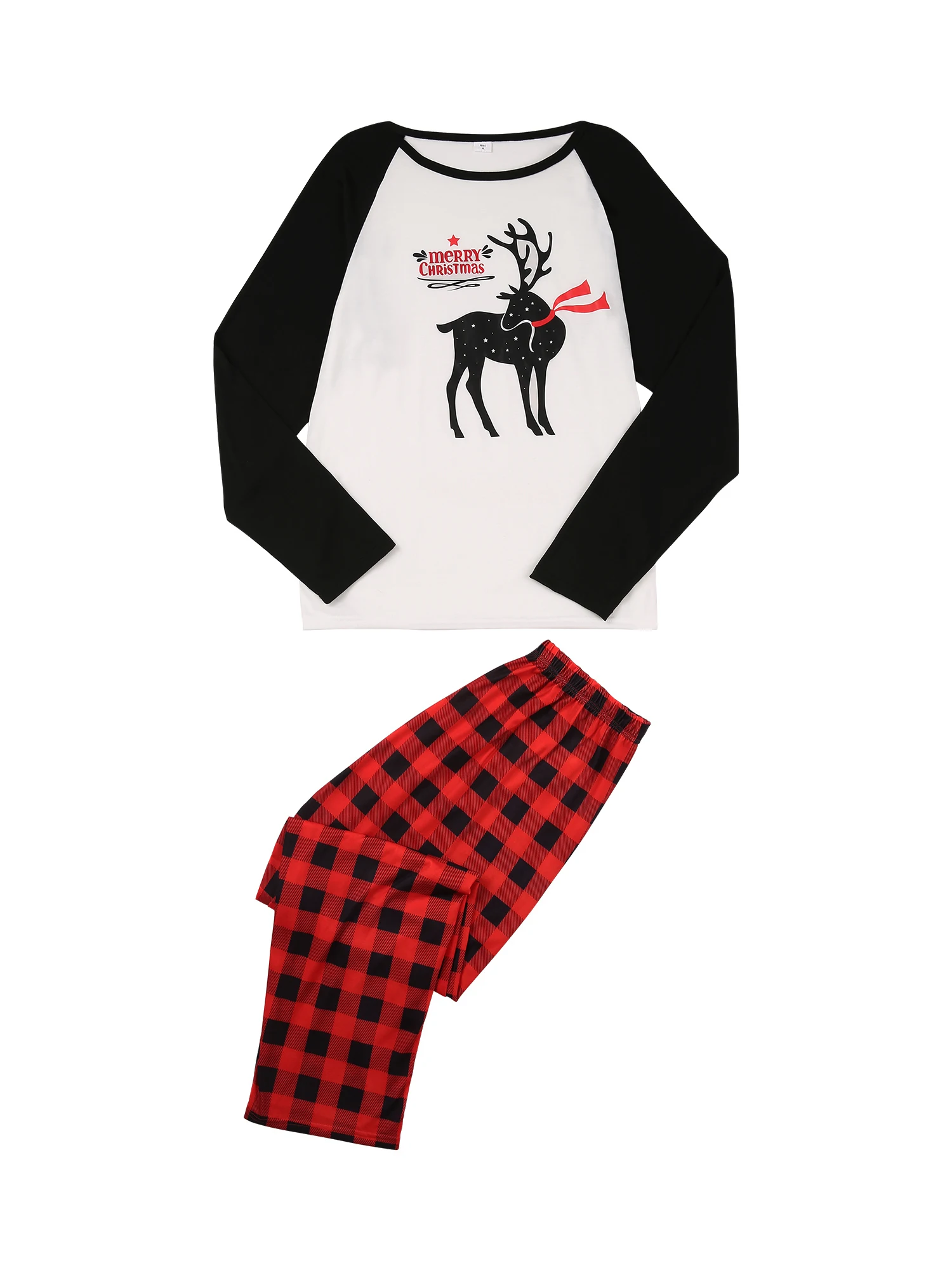 

Cute Family Parent-child Pajamas Christmas Reindeer Raglan Tops and Plaid Trousers Home Clothes Set