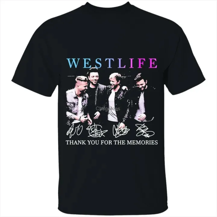 Westlife Banda Assinatura de Algodão Membros, Unisex Camisa Preta, Tamanho Completo